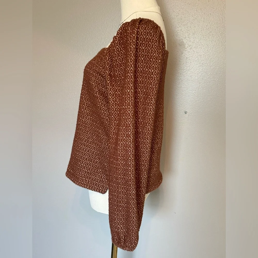 Madewell Brown Geo Print Balloon Sleeve Blouse Size Small Cotton Blend